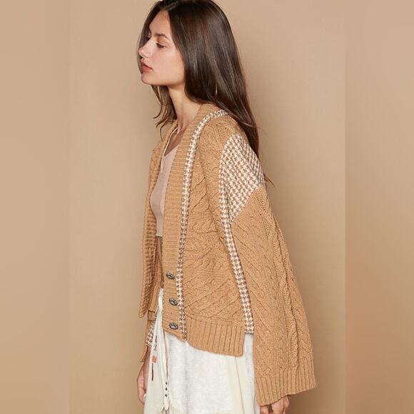 413 POL Women's Mocha Multi Plaid Cardigan NEW - Picture 7 of 11